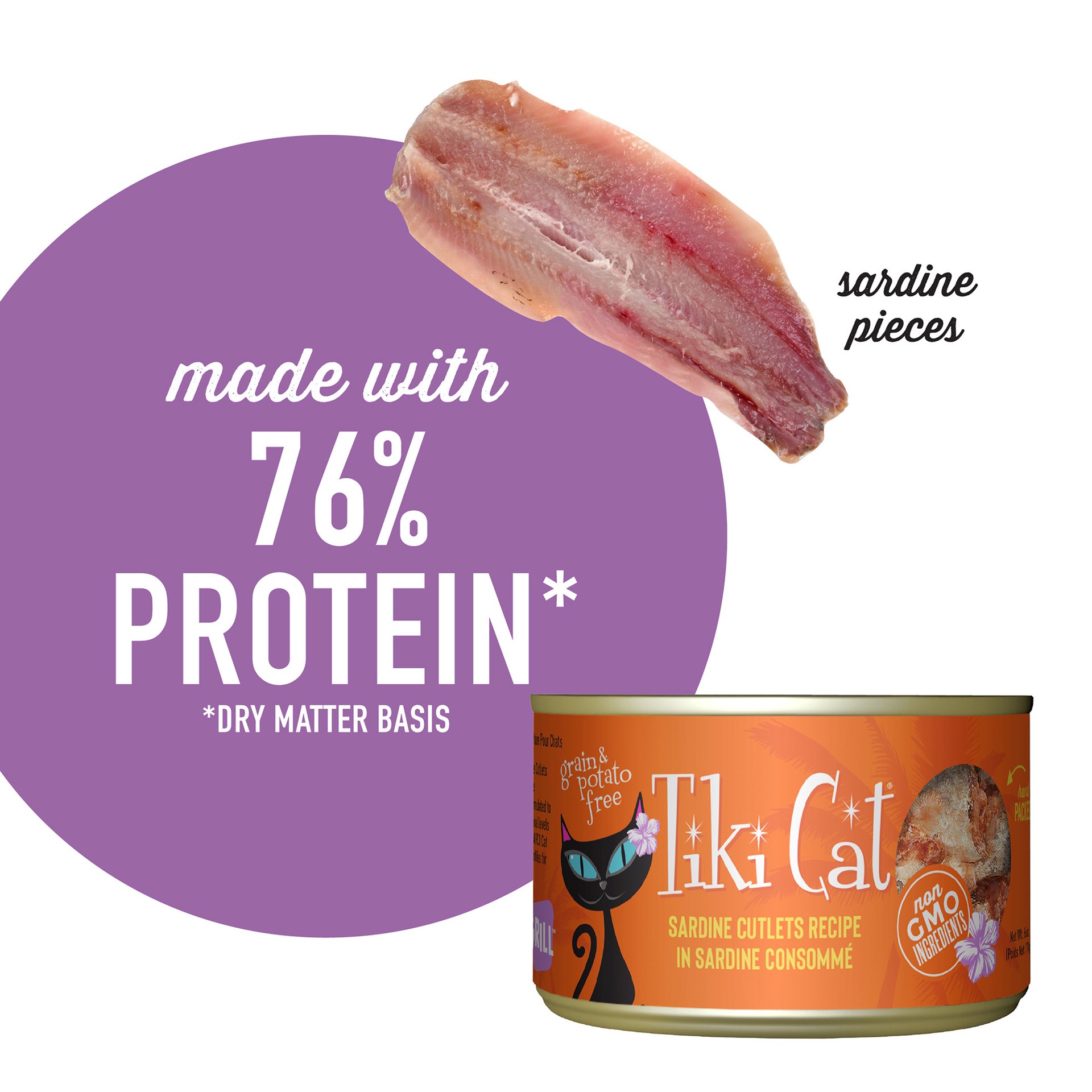 slide 4 of 7, Tiki Cat Grill Wet Cat Food, Sardine Cutlets Recipe in Sardine Consomme, 6 oz. Can (8 Count), 6 oz