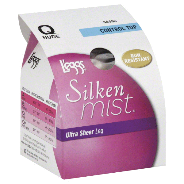 slide 1 of 1, L'eggs Silken Mist Ultra Sheer With Run Resist Technology Control Top Sheer Toe Pantyhose Nude Q, 1 pair