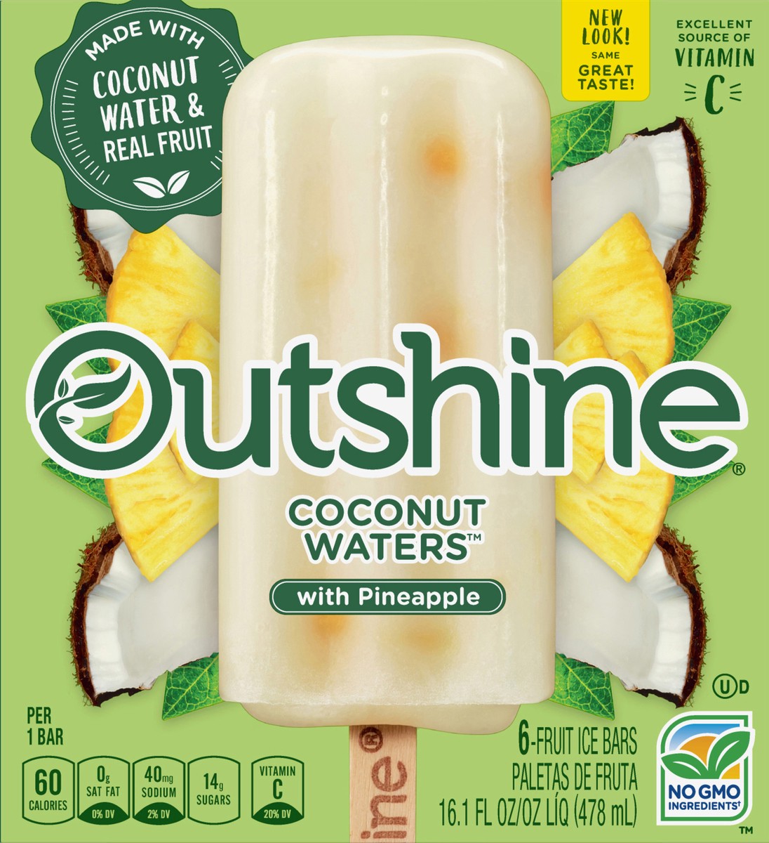 slide 5 of 6, Outshine Coconut Water & Pineapple Fruit Bar, 6 ct