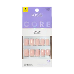 Kiss Core Color Press On Nails, Aesthetic, Pink, Short Squoval, 32 Count