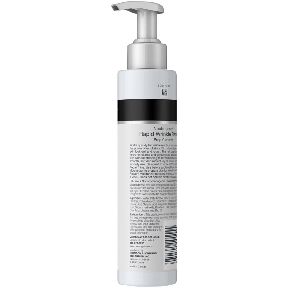 slide 6 of 6, Neutrogena Rapid Wrinkle Repair Anti-Wrinkle Retinol Prep Facial Cream Cleanser with Glycolic Acid and Micro-Exfoliant to Gently Cleanse and Exfoliate Skin, Oil-Free and Non-Comedogenic, 5 oz, 5 oz