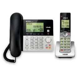 VTech CS6949 DECT 6.0 Expandable Corded/Cordless Answering System With Dual Caller ID, Silver/Black