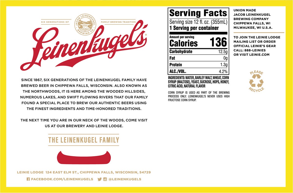 slide 5 of 11, Leinenkugel's Summer Shandy Craft Beer, 4.2% ABV, 6-pack, 12-oz beer cans, 12 fl oz