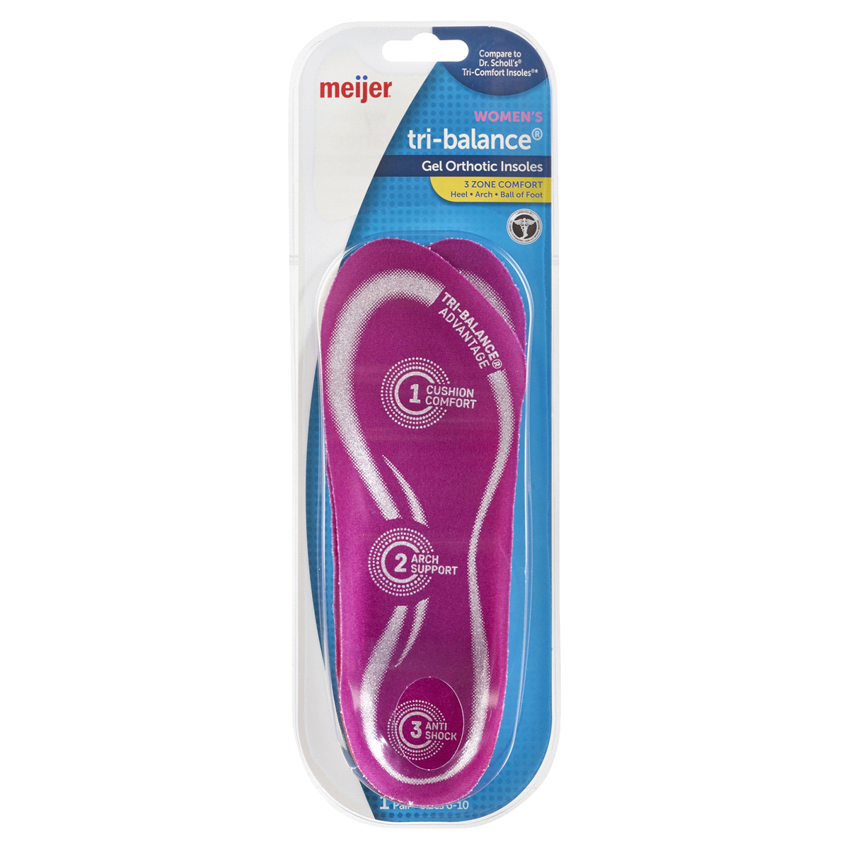 slide 1 of 5, Meijer Tri Balance Gel Advanced Orthotic Insoles Women's, 1 pair, 1 CT      