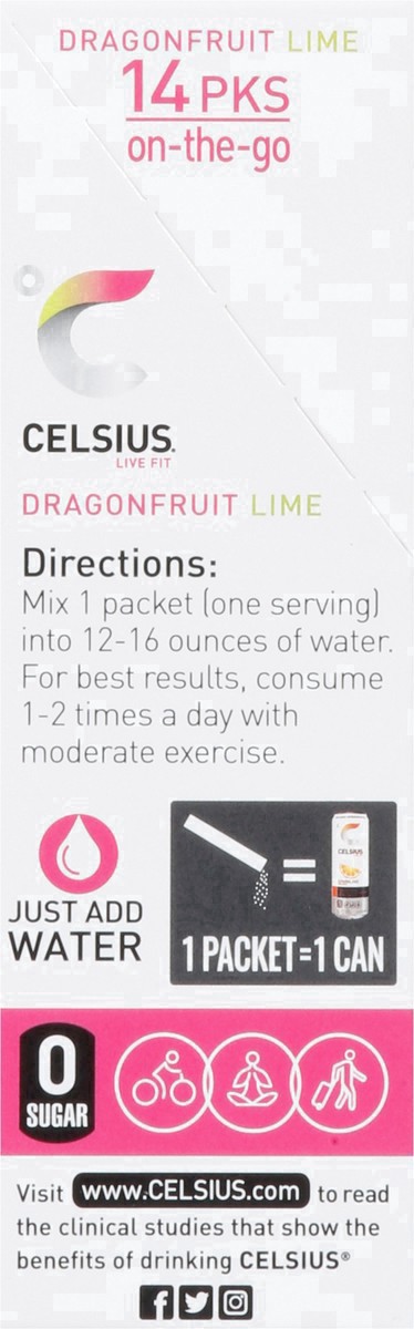 slide 23 of 34, Celsius Live Fit Dragonfruit Lime Powder Sticks 14 ct, 14 ct