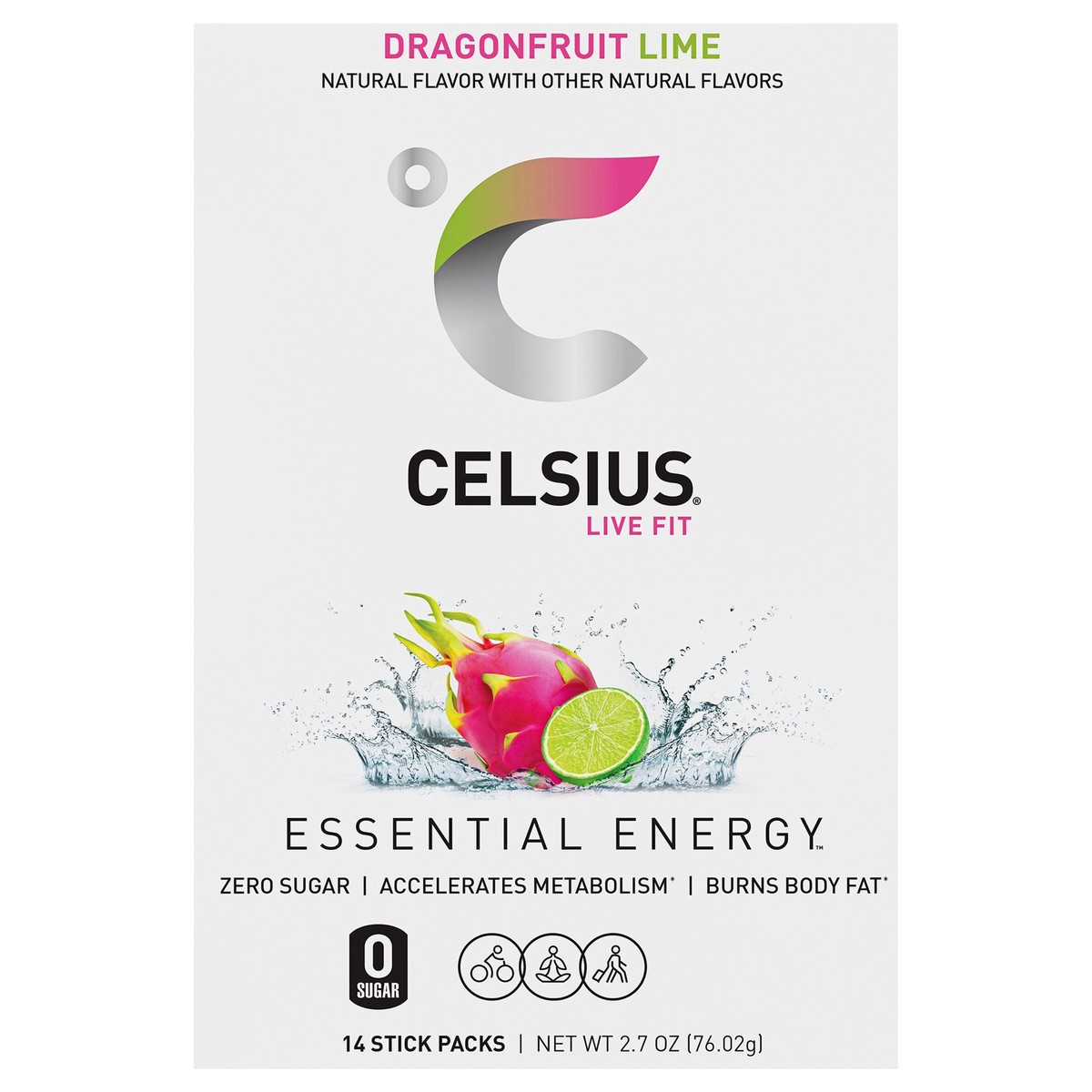 slide 1 of 34, CELSIUS On The Go Energy Drink Mix, Dragonfruit Lime (14 Stick Pack), 14 ct
