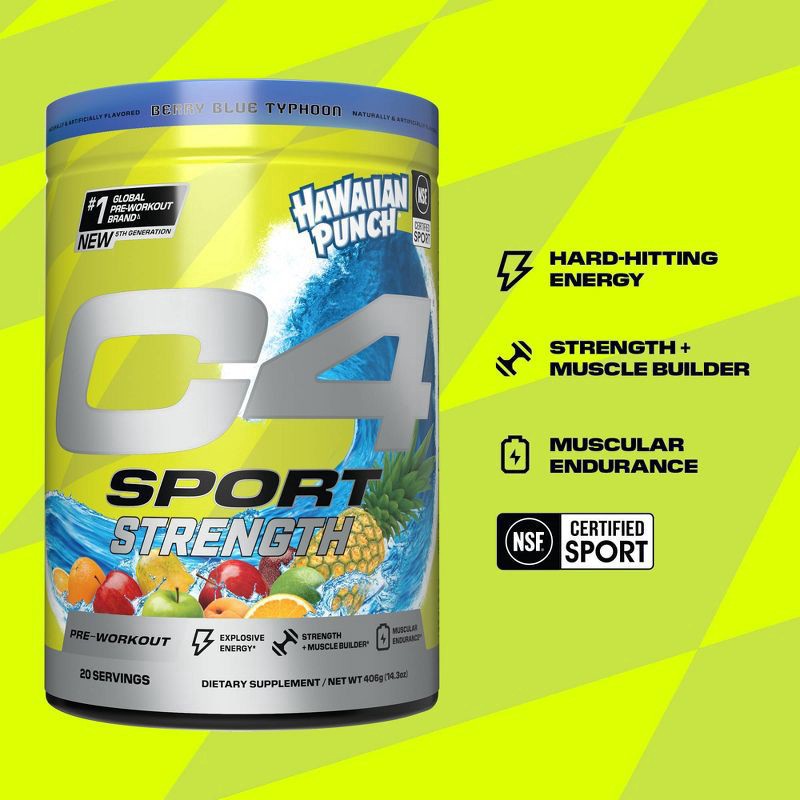 slide 3 of 7, C4 Sport Sport Strength Berry Blue Typhoon Pre-Workout 14.3 oz, 14.3 oz