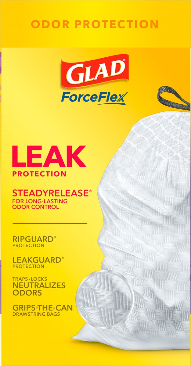 slide 7 of 9, Glad Force Flex Drawstring Gain Lavender Odor Shield 13gal 110ct, 110 ct