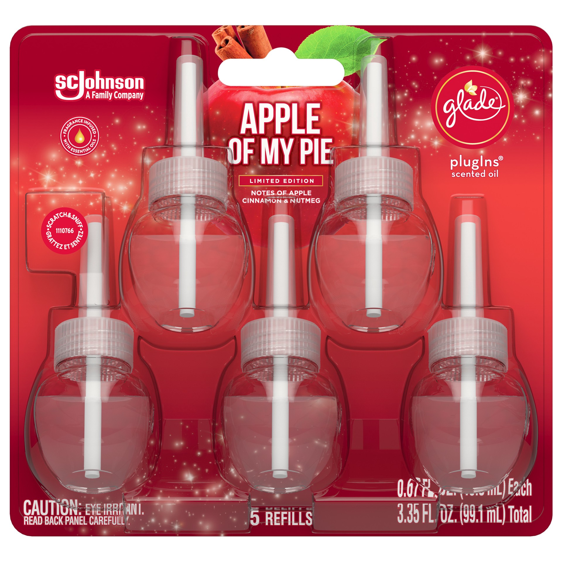 slide 1 of 5, Glade Plug In Refills, 5 Refills, Electric Scented Oil, Apple Of My Pie, 3.35 fl oz