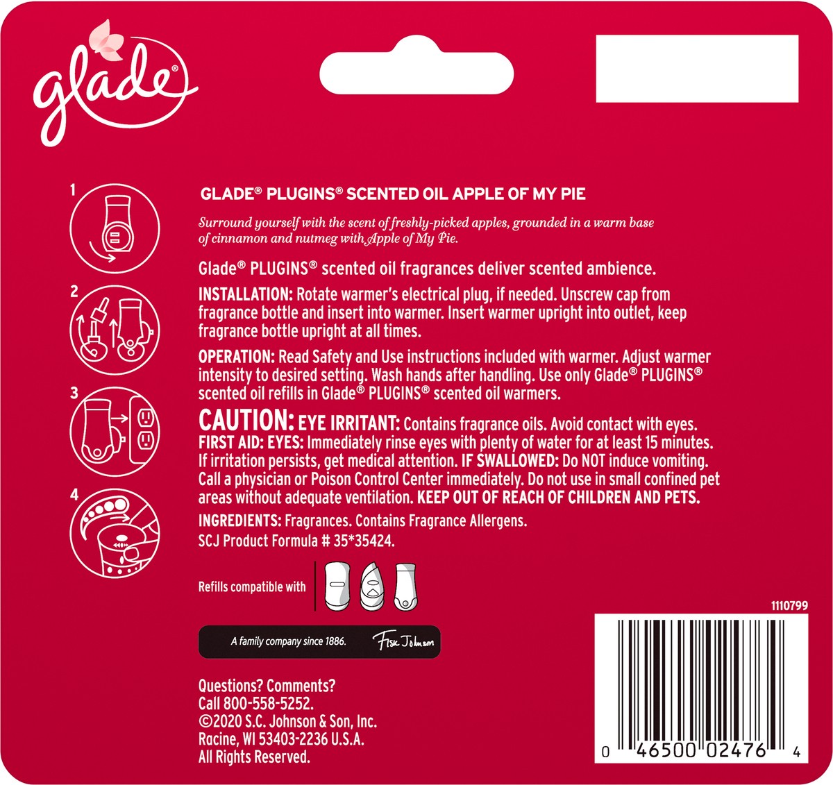 slide 5 of 5, Glade Plug In Refills, 5 Refills, Electric Scented Oil, Apple Of My Pie, 3.35 fl oz