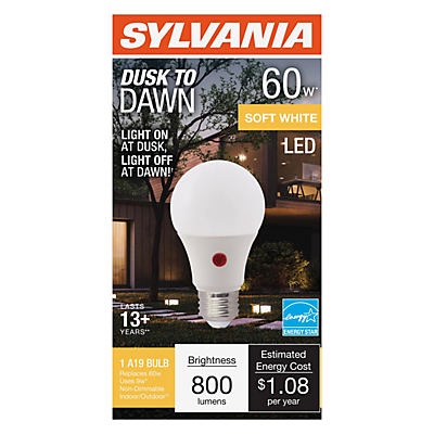 slide 1 of 1, Sylvania Dusk To Dawn 60-Watt A19 Soft White LED Light Bulb, 1 ct