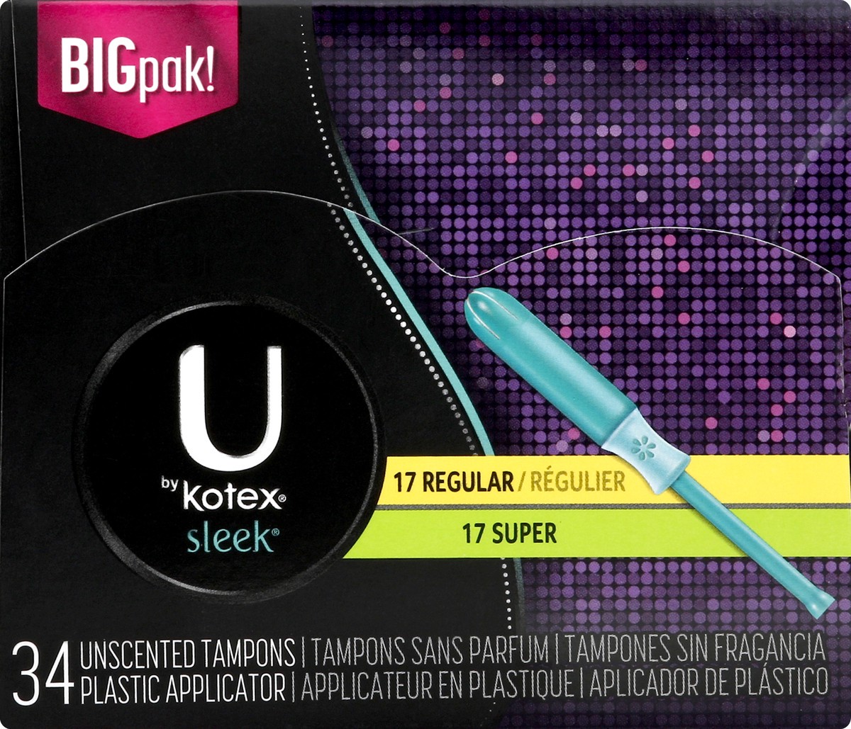 slide 2 of 6, U by Kotex BIGpak! Sleek Regular/Super Unscented Tampons, 34 ct