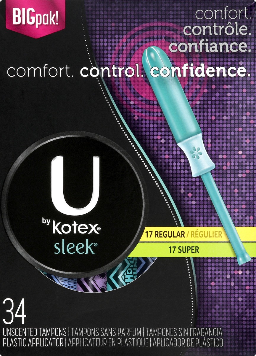 slide 5 of 6, U by Kotex BIGpak! Sleek Regular/Super Unscented Tampons, 34 ct