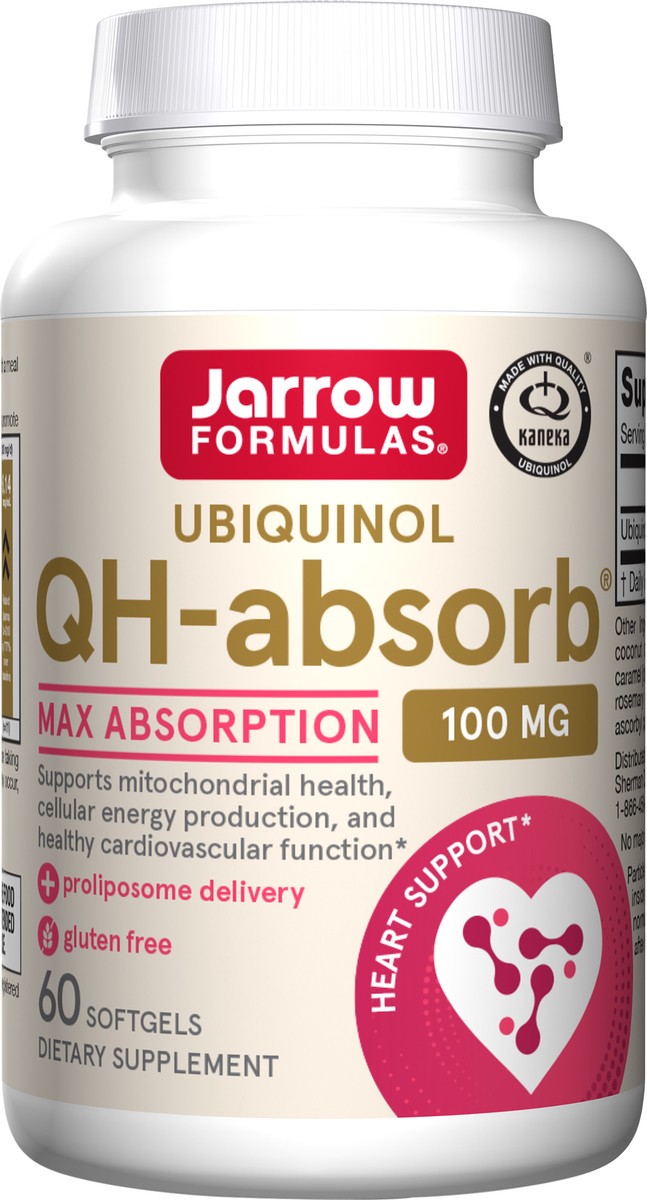slide 2 of 4, Jarrow Formulas QH-absorb 100 mg Max Absorption - Ubiquinol - Dietary Supplement - Supports Mitochondrial Health, Cellular Energy Production & Cardiovascular Function - Up to 60 Servings (Softgels), 60 ct