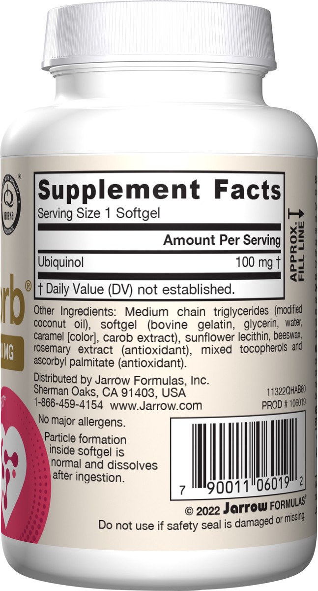 slide 4 of 4, Jarrow Formulas QH-absorb 100 mg Max Absorption - Ubiquinol - Dietary Supplement - Supports Mitochondrial Health, Cellular Energy Production & Cardiovascular Function - Up to 60 Servings (Softgels), 60 ct