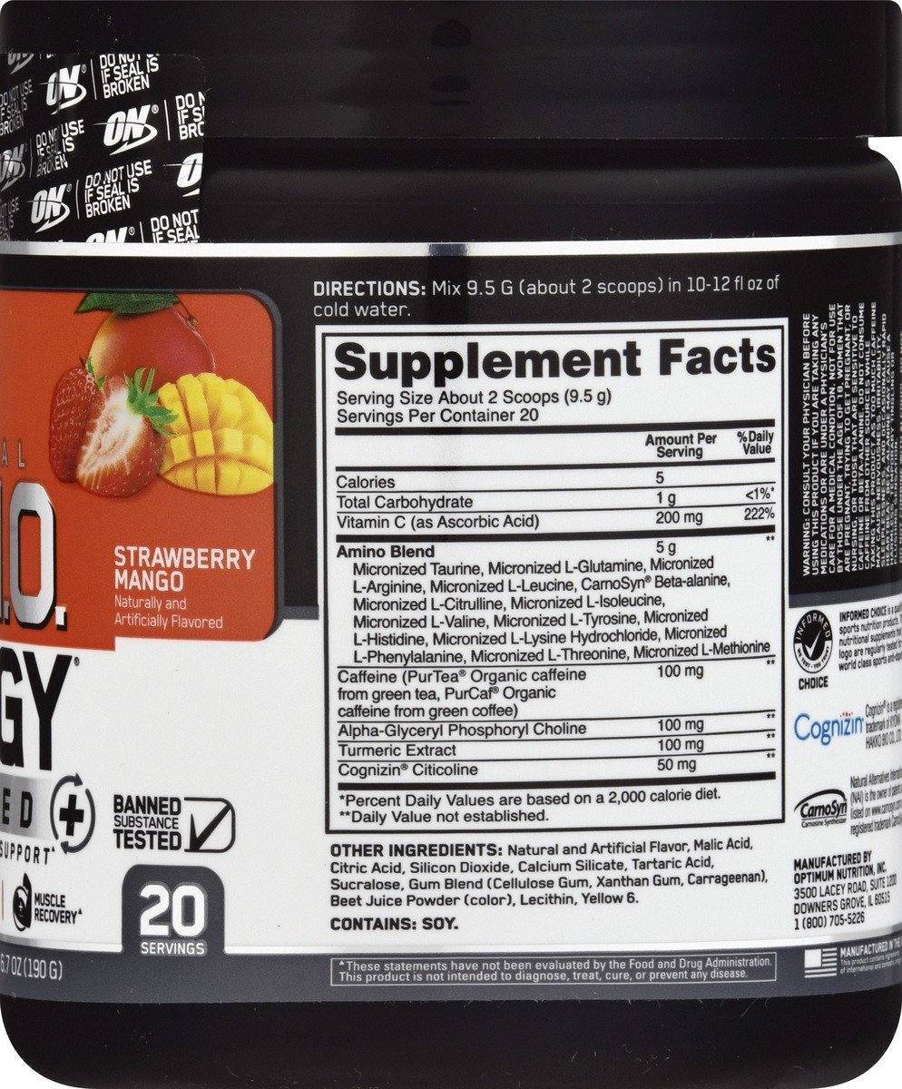 slide 6 of 12, Optimum Nutrition Essential Advanced Strawberry Mango Amino Energy 6.7 oz, 6.7 oz