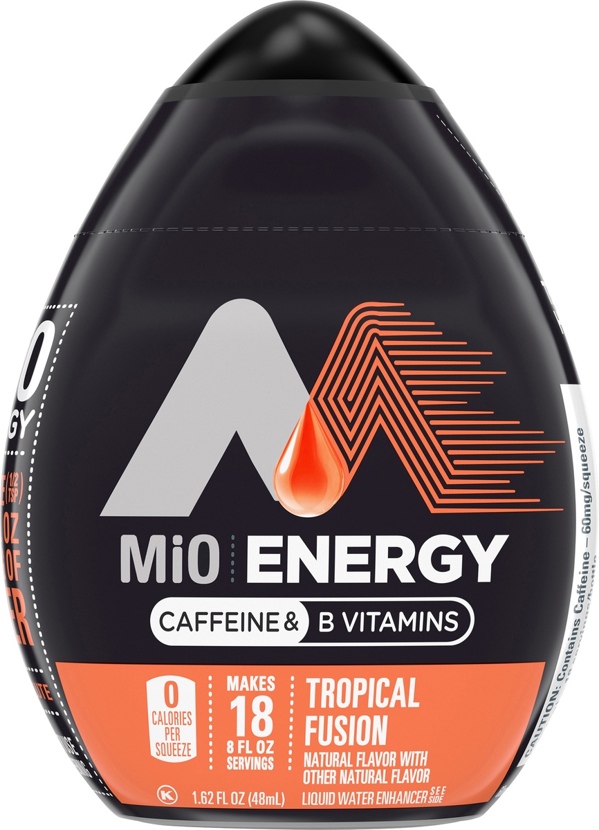 slide 8 of 11, MiO Energy Tropical Fusion Naturally Flavored with other natural flavors Liquid Water Enhancer Drink Mix with Caffeine & B Vitamins Bottle, 1.62 fl oz