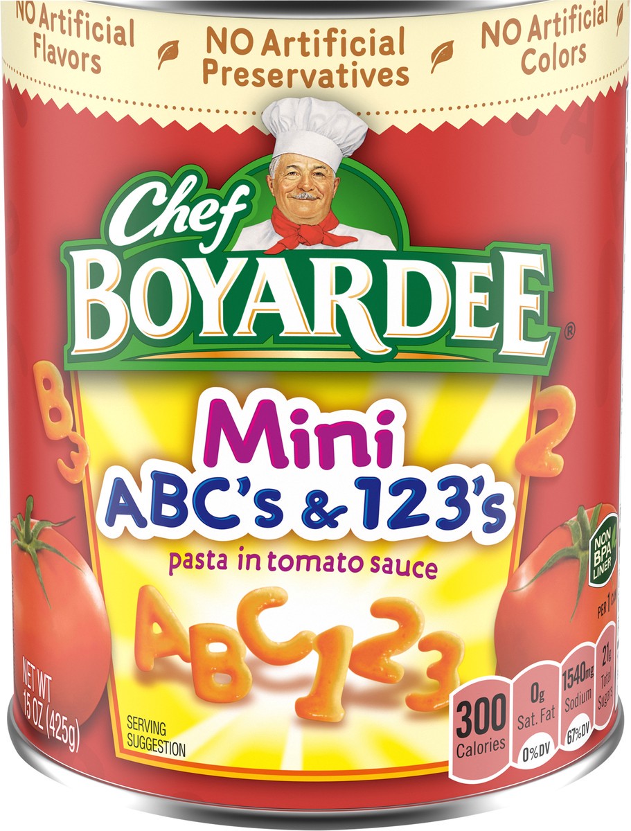 slide 3 of 5, Chef Boyardee ABC's & 123's Pasta in Tomato Sauce Mini 15 oz, 15 oz