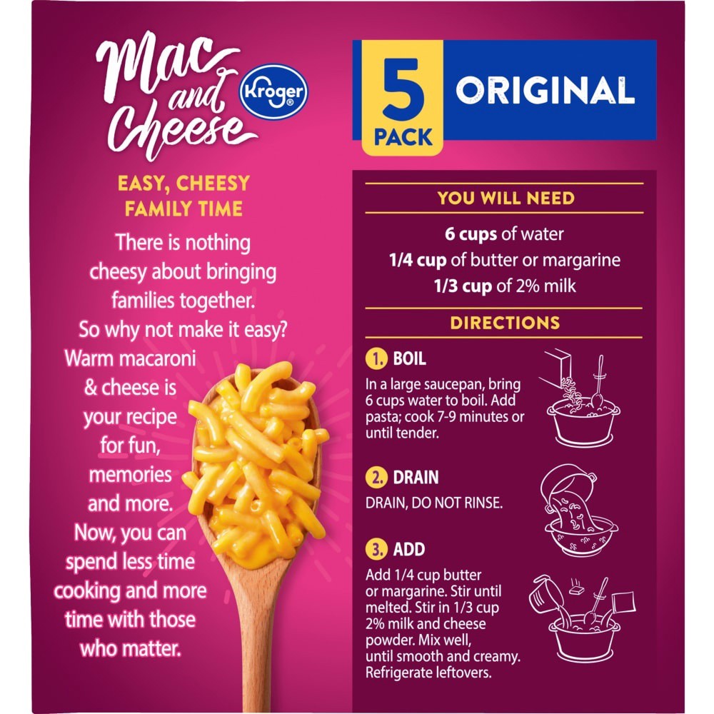 slide 3 of 3, Kroger Original Mac & Cheese, 5 ct; 7.25 oz