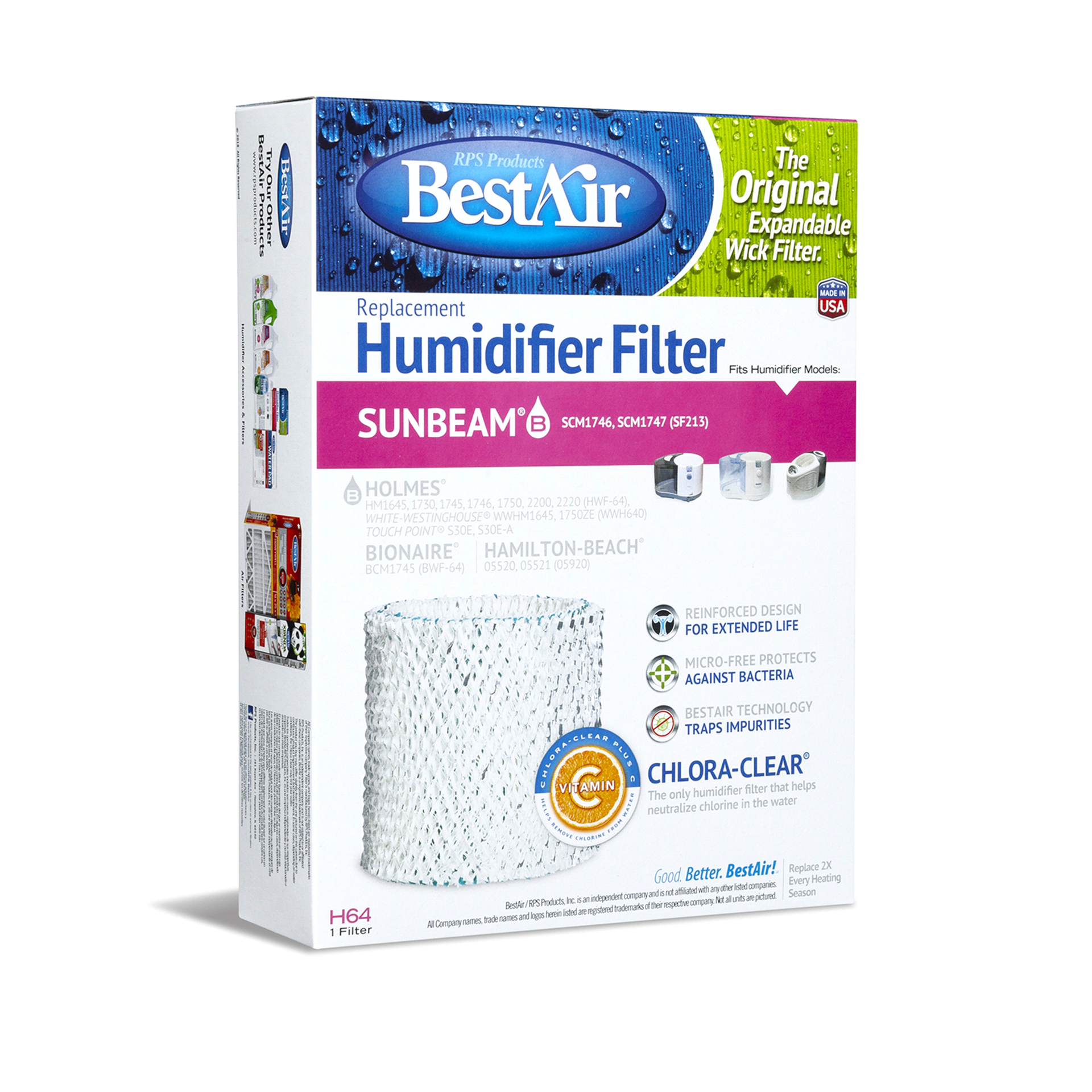 slide 3 of 5, BestAir Extended Life Humidifier Filter, H64, 1 ct