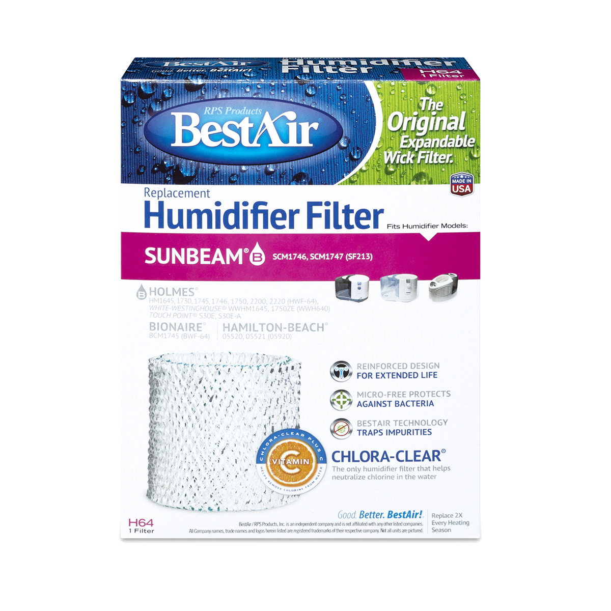 slide 1 of 5, BestAir Extended Life Humidifier Filter, H64, 1 ct