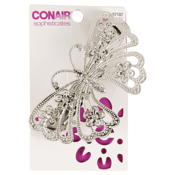 slide 1 of 2, Conair Sophisticates Silver Butterfly Barrette, 4 ct