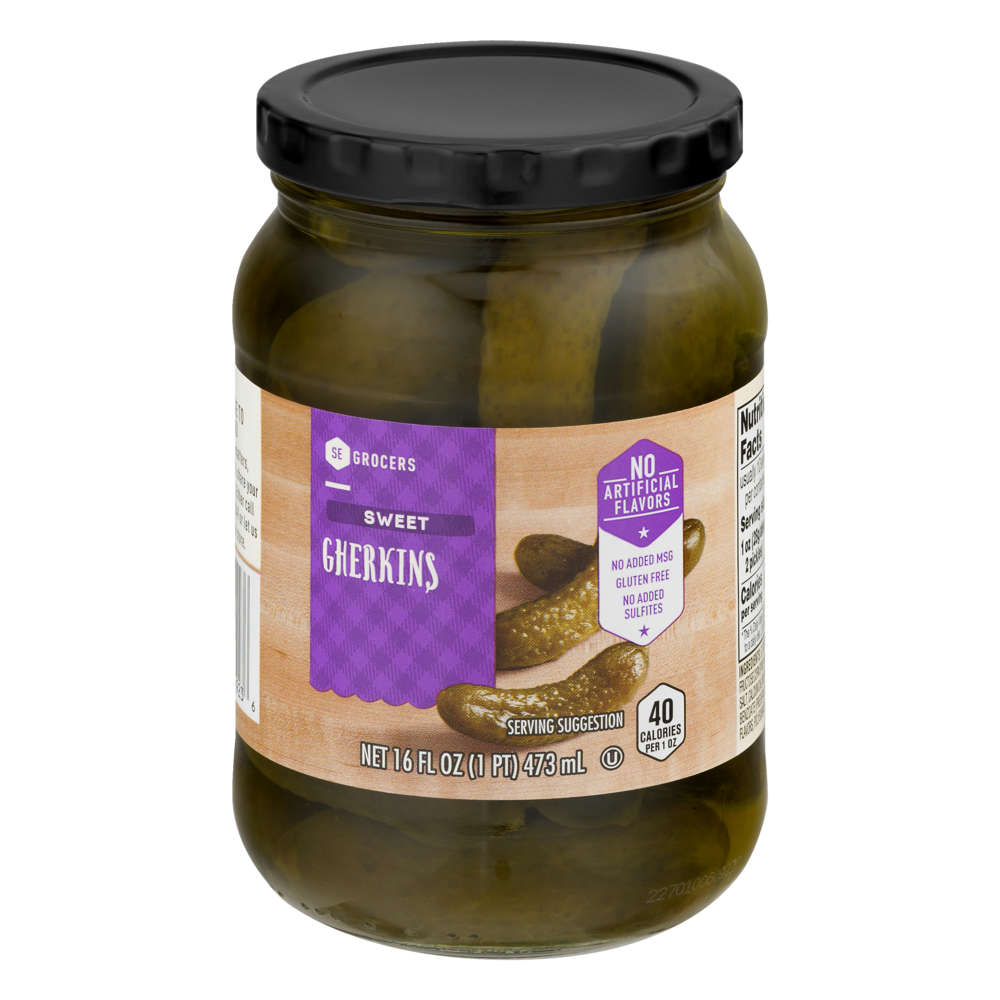 slide 1 of 1, SE Grocers Gherkins Sweet, 16 oz