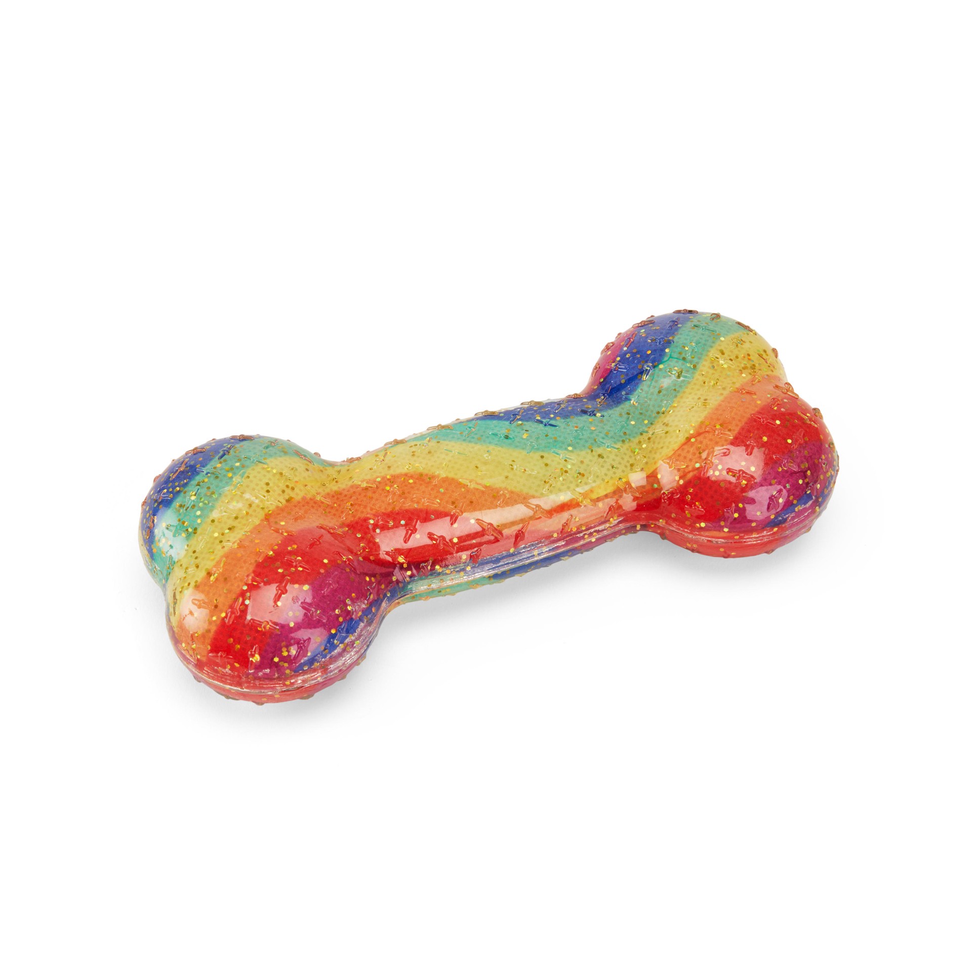 slide 1 of 1, YOULY Rainbow TPR Bone Dog Toy, Small, MED