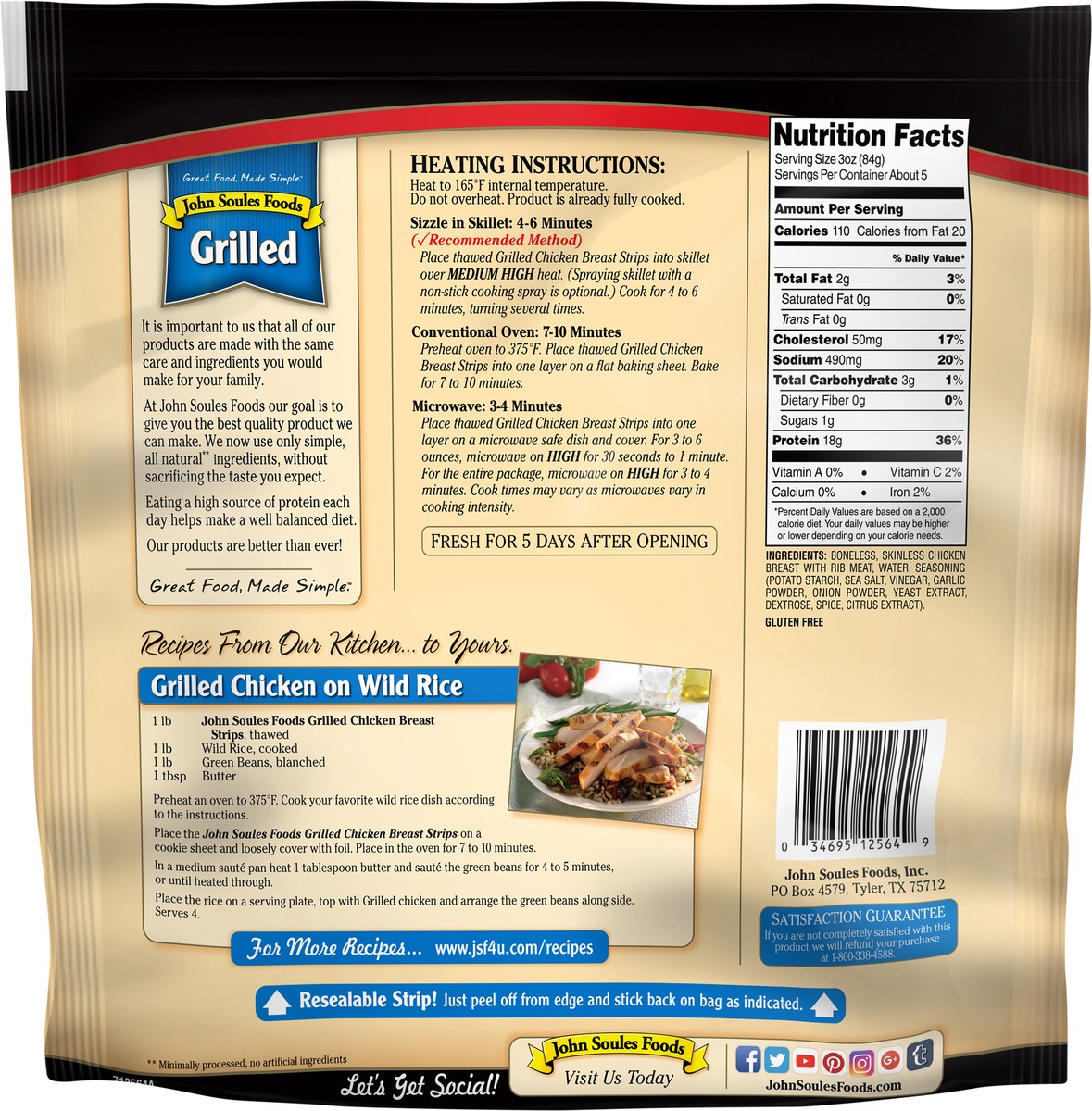 slide 6 of 7, John Soules Foods Fresh, Fully Cooked Chicken Breast Strips With Rib Meat - Grilled - Family Size, 16 oz, 16 oz