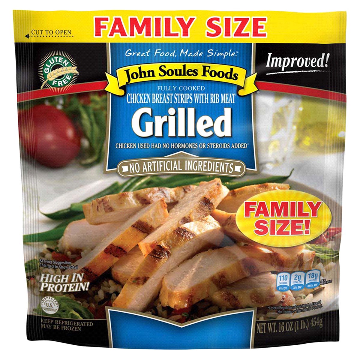 slide 1 of 7, John Soules Foods Fresh, Fully Cooked Chicken Breast Strips With Rib Meat - Grilled - Family Size, 16 oz, 16 oz