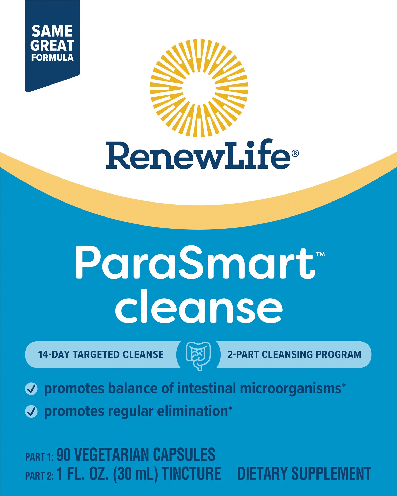 slide 1 of 5, Renew Life ParaSmart 14-Day Targeted Cleanse 2-Part Detox Cleanse Dietary Supplement, Promotes Intestinal Microorganism Balance - 90 Vegetarian Capsules/1 fl oz Tincture, 1 ct