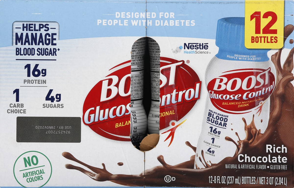 slide 3 of 10, Boost Glucose Control Ready to Drink Nutritional Drink, Rich Chocolate Nutritional Shake, 12 - 8 FL OZ Cartons, 12 ct; 8 fl oz