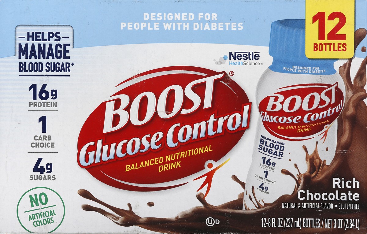 slide 5 of 10, Boost Glucose Control Ready to Drink Nutritional Drink, Rich Chocolate Nutritional Shake, 12 - 8 FL OZ Cartons, 12 ct; 8 fl oz