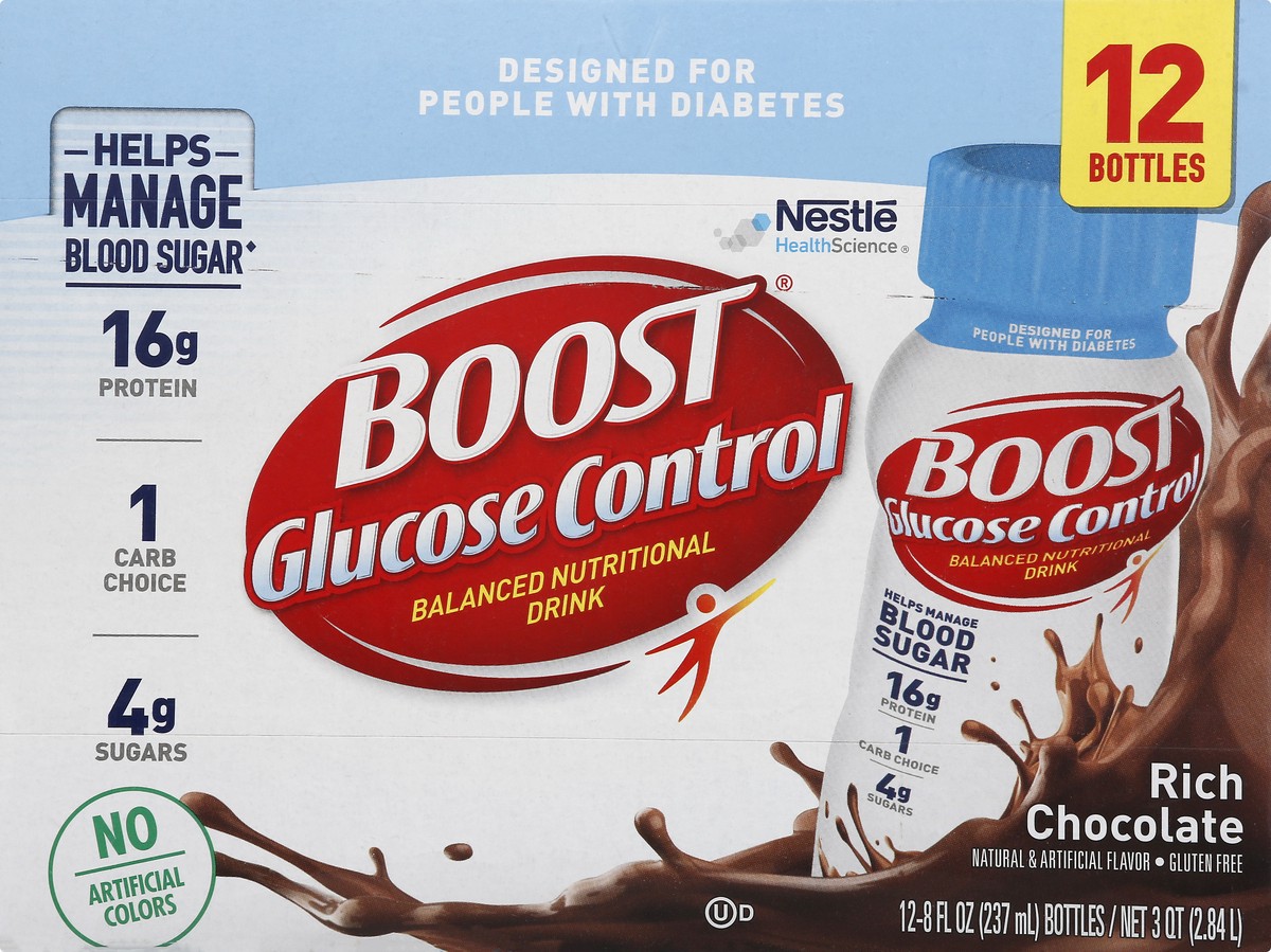 slide 6 of 10, Boost Glucose Control Ready to Drink Nutritional Drink, Rich Chocolate Nutritional Shake, 12 - 8 FL OZ Cartons, 12 ct; 8 fl oz