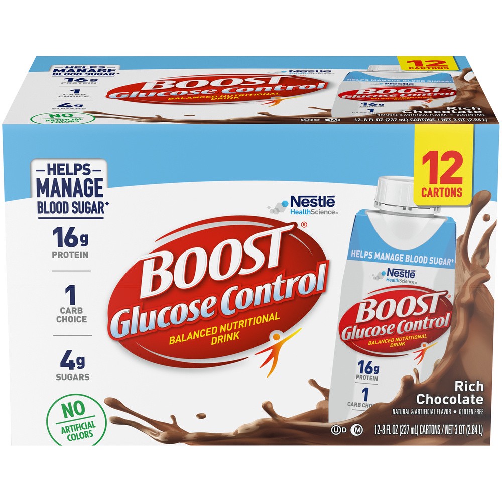 slide 1 of 10, Boost Glucose Control Ready to Drink Nutritional Drink, Rich Chocolate Nutritional Shake, 12 - 8 FL OZ Cartons, 12 ct; 8 fl oz