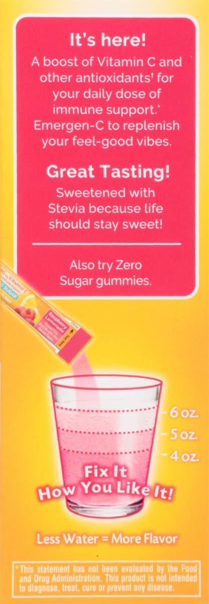 slide 3 of 13, Emergen-C Zero Sugar Powder, 1000 mg Vitamin C for Daily Immune Support, Vitamin C Supplements with Zinc and Manganese, B Vitamins and Electrolytes, Raspberry Lemonade Flavor - 18 Count, 18 ct