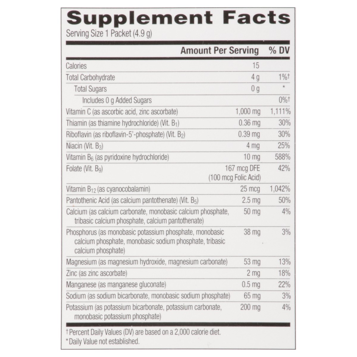 slide 11 of 13, Emergen-C Zero Sugar Powder, 1000 mg Vitamin C for Daily Immune Support, Vitamin C Supplements with Zinc and Manganese, B Vitamins and Electrolytes, Raspberry Lemonade Flavor - 18 Count, 18 ct