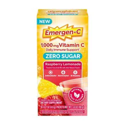 Emergen-C Zero Sugar Powder, 1000 mg Vitamin C for Daily Immune Support, Vitamin C Supplements with Zinc and Manganese, B Vitamins and Electrolytes, Raspberry Lemonade Flavor - 18 Count