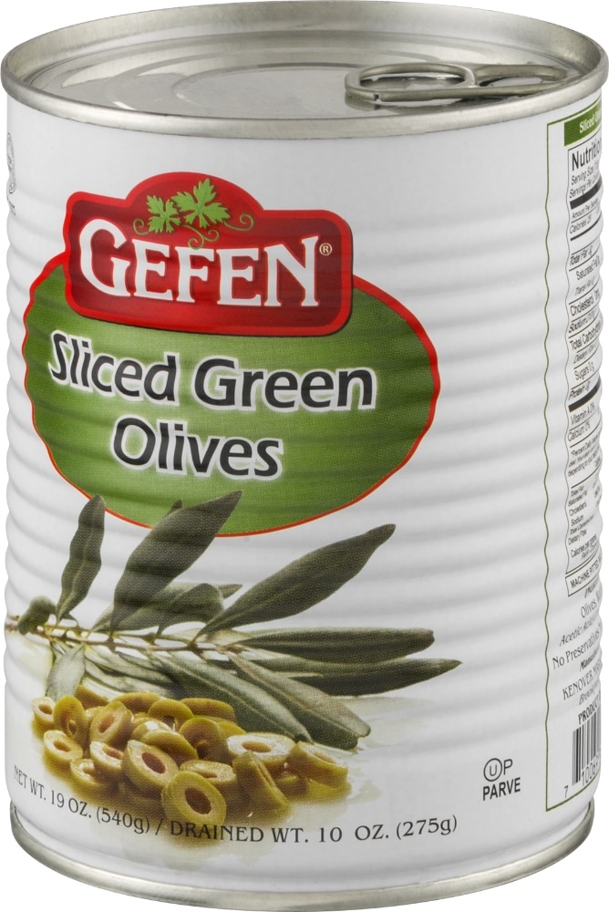 slide 1 of 1, Gefen Sliced Green Olives, 19 oz