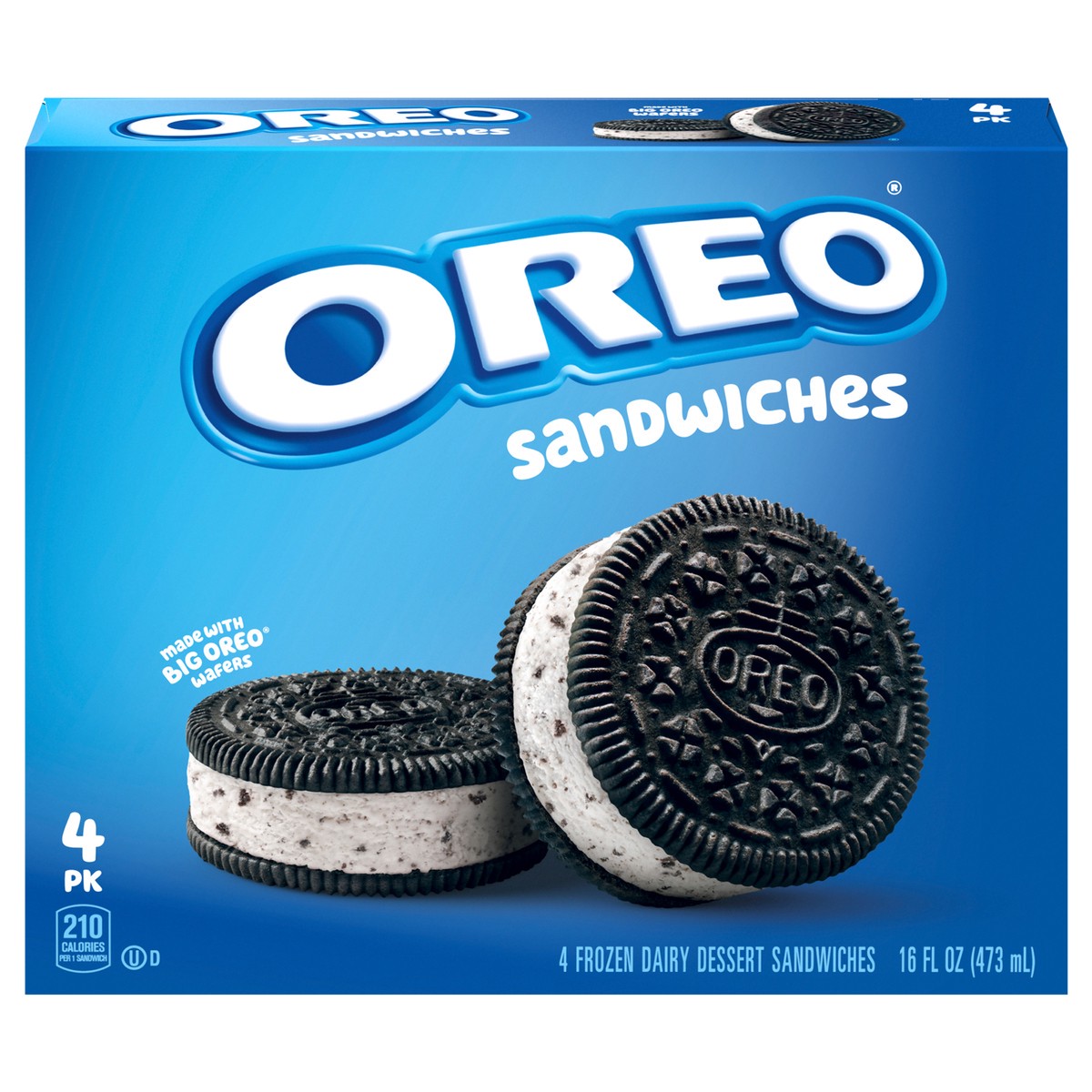 slide 1 of 5, OREO Frozen Dairy Dessert Sandwiches, 4 Count, 4 ct