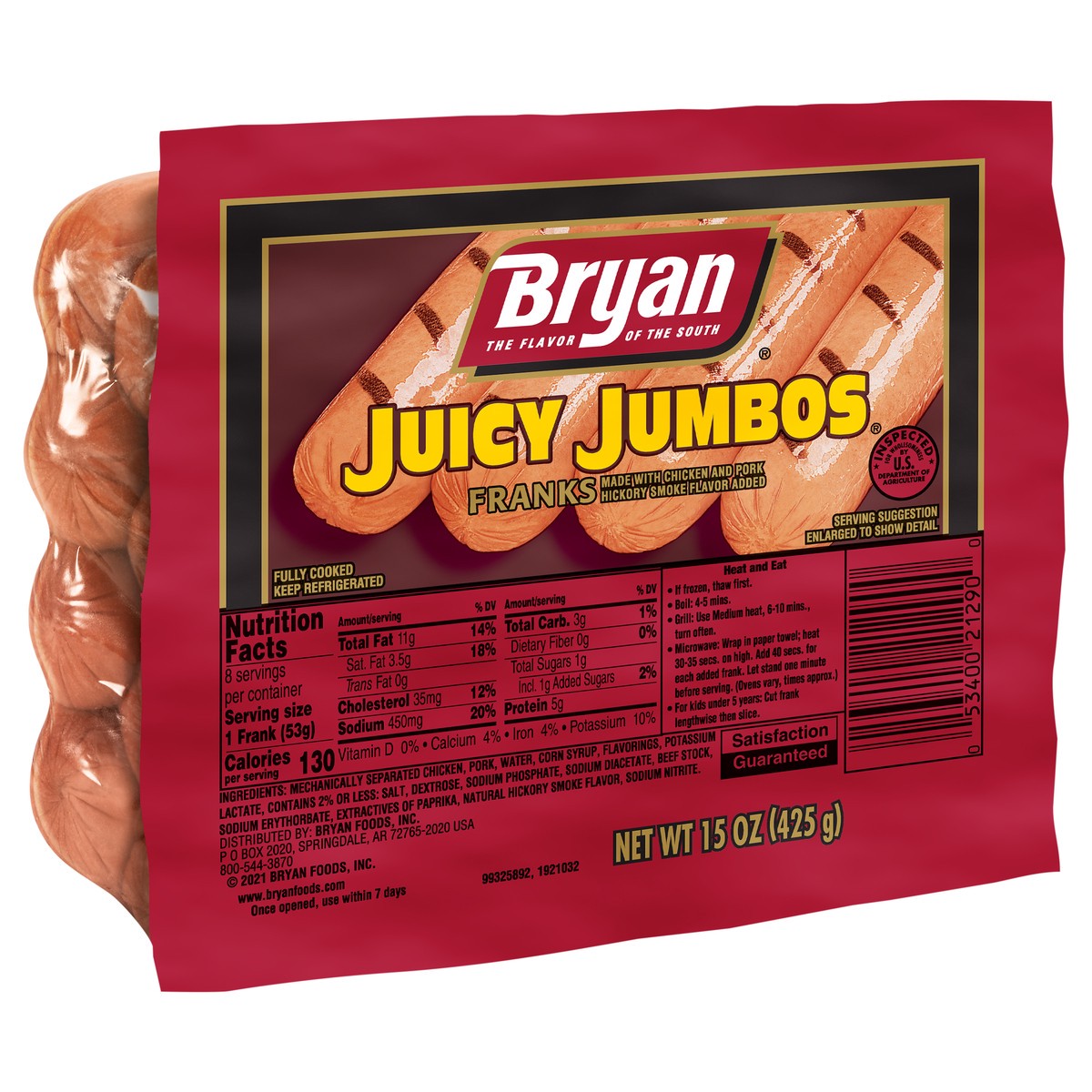 slide 5 of 8, Bryan Juicy Jumbos Hot Dogs, 8 Count, 425.24 g