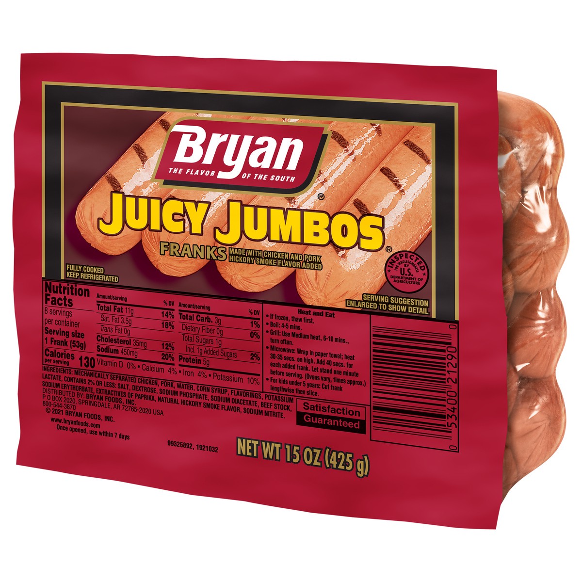 slide 6 of 8, Bryan Juicy Jumbos Hot Dogs, 8 Count, 425.24 g