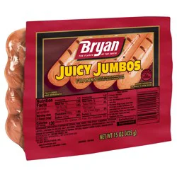 Bryan Juicy Jumbos Hot Dogs, 8 Count