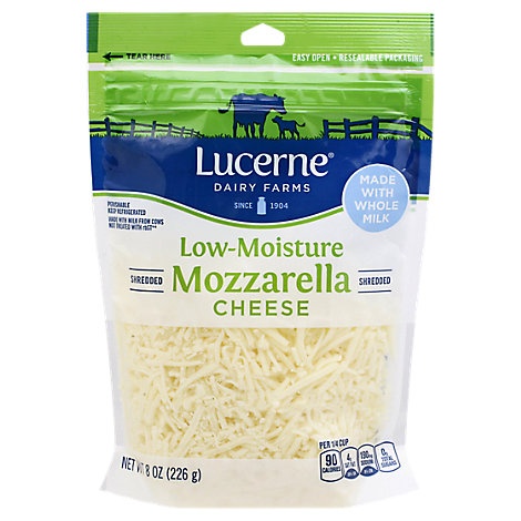 slide 1 of 1, Lucerne Dairy Farms Lucerne Cheese Shredded Mozzarella Whole Milk Low-Moisture, 8 oz