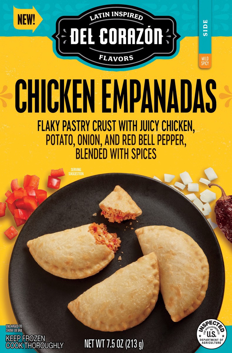 slide 7 of 13, Del Corazon Del Corazón Chicken Empanadas, 7.5oz (Frozen), 7.5 oz