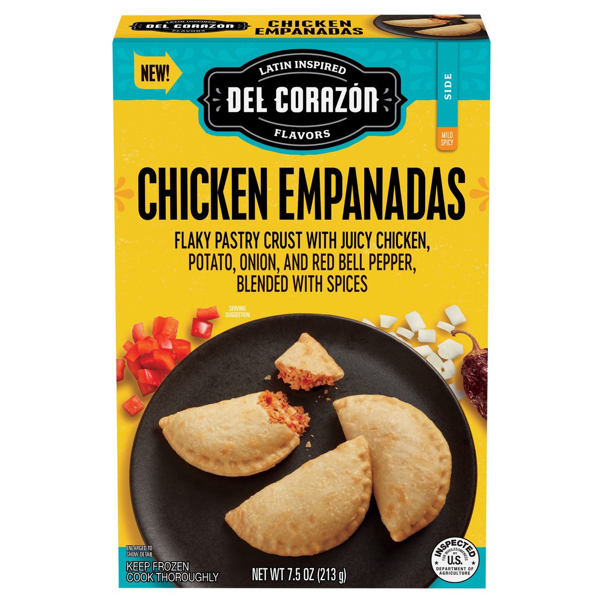 slide 1 of 13, Del Corazon Del Corazón Chicken Empanadas, 7.5oz (Frozen), 7.5 oz