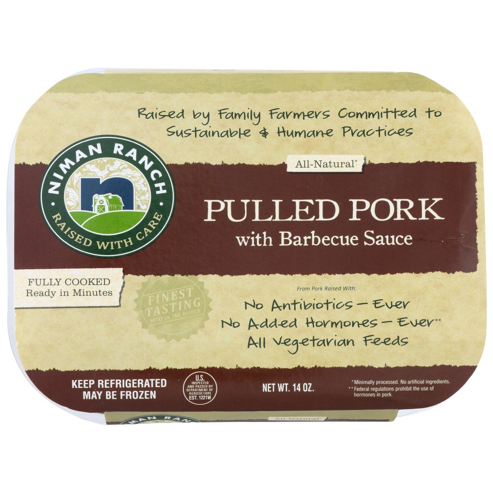 slide 1 of 1, Niman Ranch Pulled Pork W/ Barbecue Sauce, 14 oz