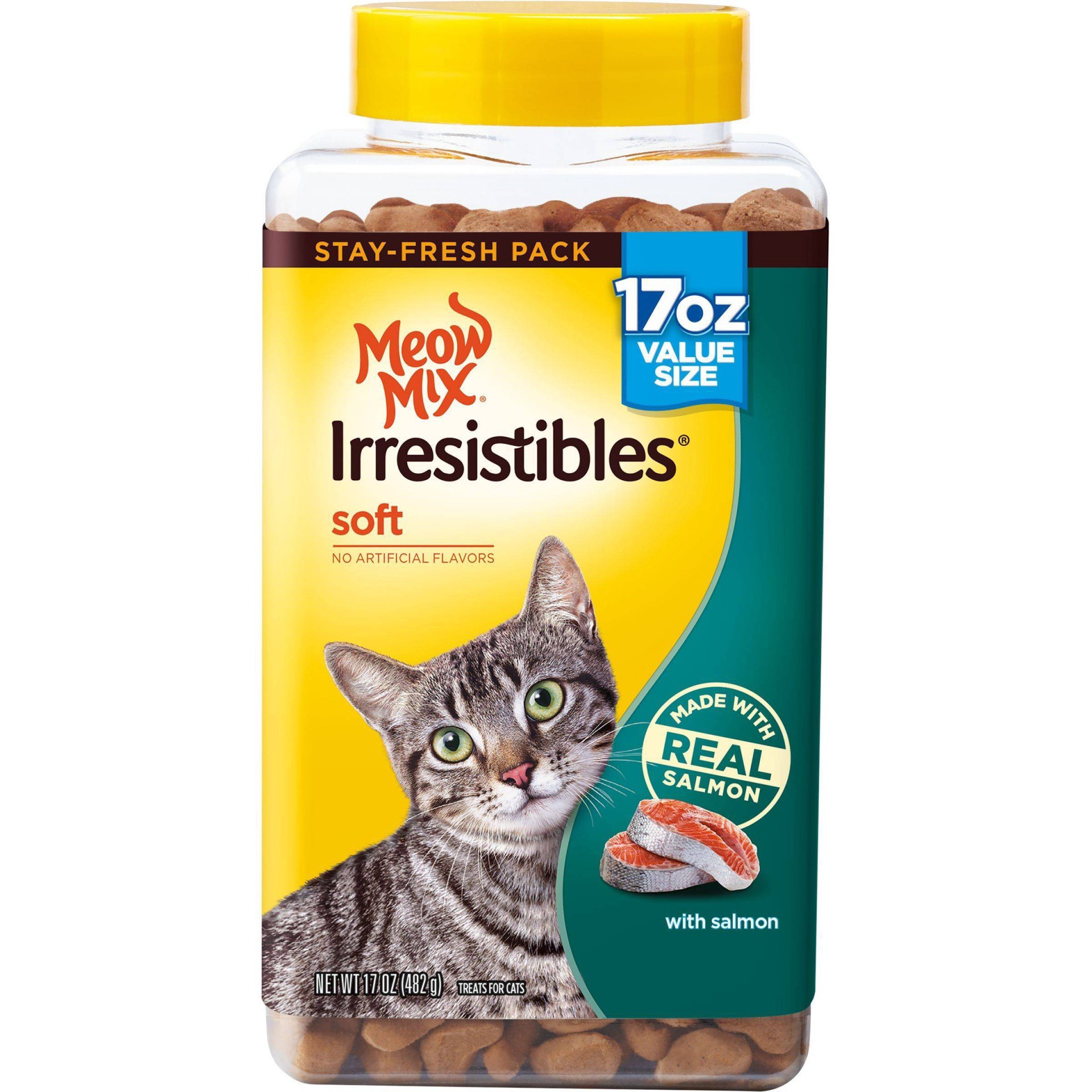 slide 1 of 3, Meow Mix Irresistibles with Salmon Soft Chewy Cat Treats - 17oz, 17 oz