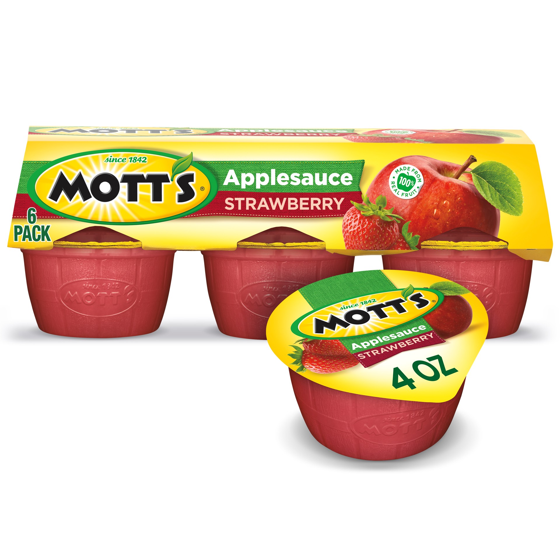 slide 1 of 2, Mott's 6 Pack Strawberry Applesauce 6 ea, 6 ct; 4 oz