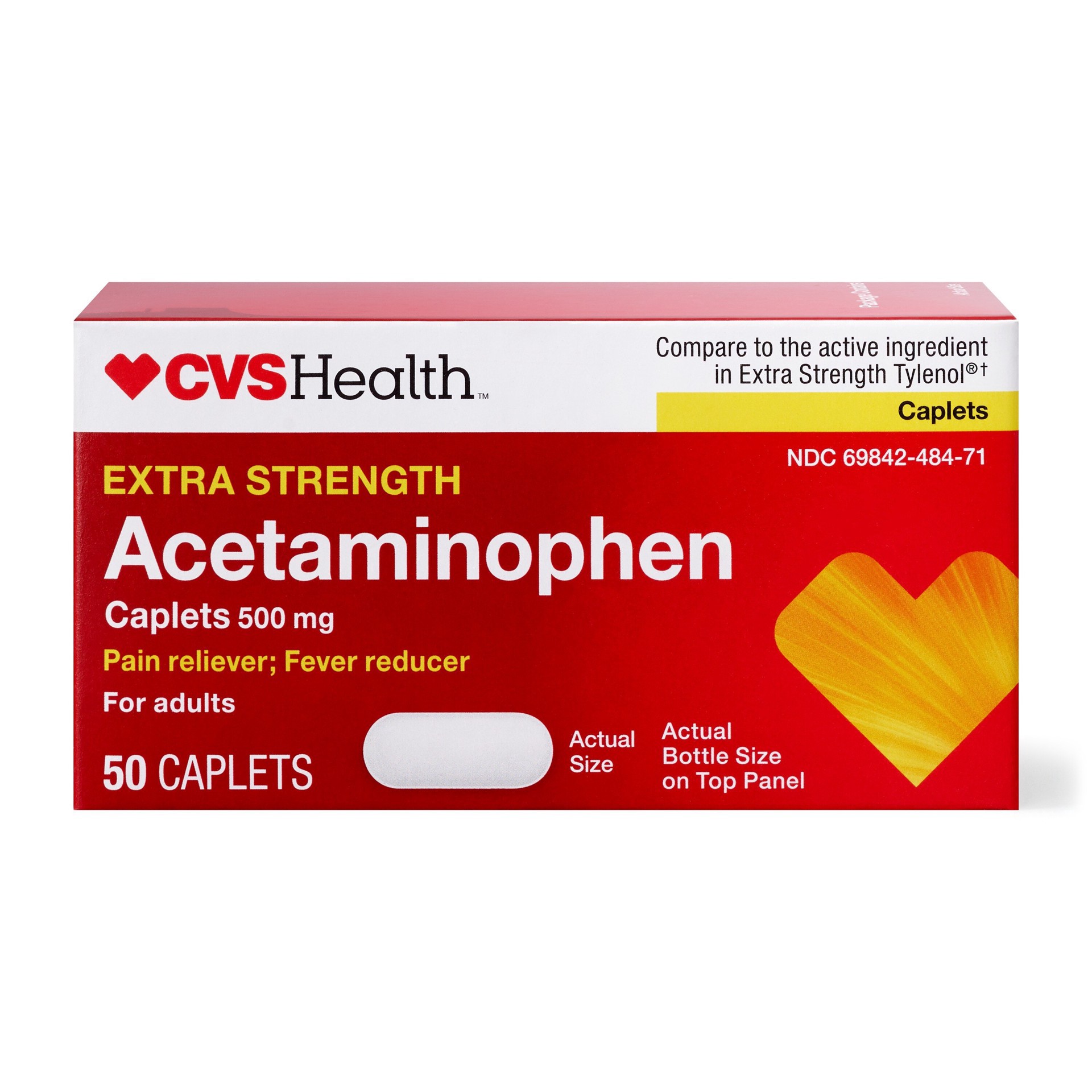 slide 1 of 1, Cvs Health Extra Strength Acetaminophen Pain Reliever & Fever Reducer 500 Mg Caplets, 50 Ct, 50 ct